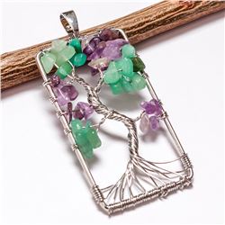 AMETHYST GEMSTONE TREE OF LIFE CHARM SILVER PLATED PENDANT JEWELRY