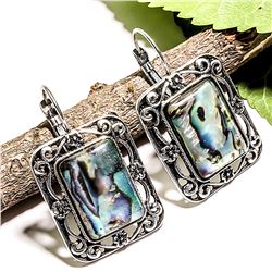 ABALONE SHELL GEMSTONE SILVER PLATED LEVER BACK EARRING 1.5"