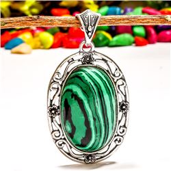 MALACHITE  GEMSTONE SILVER PLATED PENDANT