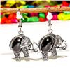 Image 2 : BLACK ONYX GEMSTONE SILVER PLATED HOOK EARRING 1.5"