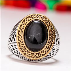 BLACK ONYX GEMSTONE SILVER PLATED RING SIZE 8