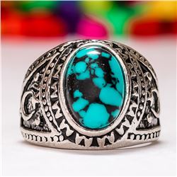 TURQUOISE GEMSTONE SILVER PLATED RING SIZE 8