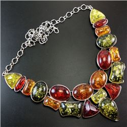 BALTIC AMBER GEMSTONE SILVER PLATED HANDMADE NECKLACE