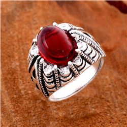 GARNET QUARTZ GEMSTONE SILVER PLATED RING SIZE 9