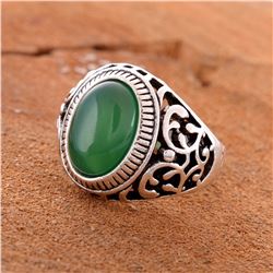 GREEN ONYX GEMSTONE SILVER PLATED RING SIZE 8