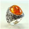 Image 1 : BALTIC AMBER GEMSTONE SILVER PLATED RING SIZE 10