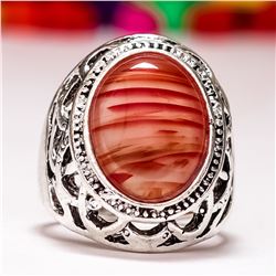 CARNELIAN GEMSTONE SILVER PLATED RING SIZE 8