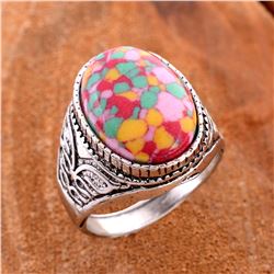 MOSAIC JASPER GEMSTONE SILVER PLATED RING SIZE 8