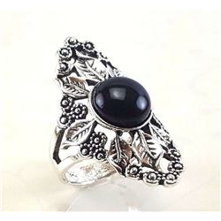 BLACK ONYX GEMSTONE SILVER PLATED RING SIZE 8