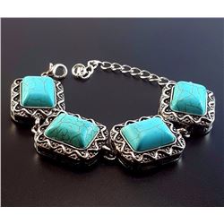 Turquoise Gemstone Silver Plated Handmade Bracelet