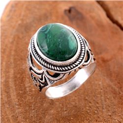 MALACHITE GEMSTONE SILVER PLATED RING SIZE 8