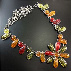 BALTIC AMBER GEMSTONE SILVER PLATED HANDMADE NECKLACE