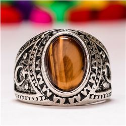 TIGER'S EYE GEMSTONE SILVER PLATED RING SIZE 9
