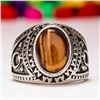 Image 1 : TIGER'S EYE GEMSTONE SILVER PLATED RING SIZE 9