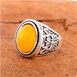 BALTIC AMBER GEMSTONE SILVER PLATED RING SIZE 8