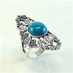 TURQUOISE GEMSTONE SILVER PLATED RING SIZE 7