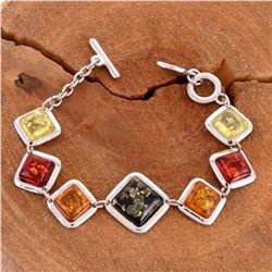 BALTIC AMBER GEMSTONE SILVER PLATED HANDMADE BRACELET