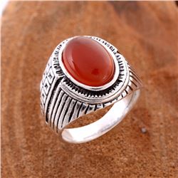 CARNELIAN GEMSTONE SILVER PLATED RING SIZE 9