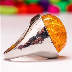 BALTIC AMBER GEMSTONE SILVER PLATED RING SIZE 7