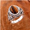 Image 1 : TIGER'S EYE GEMSTONE SILVER PLATED RING SIZE 8
