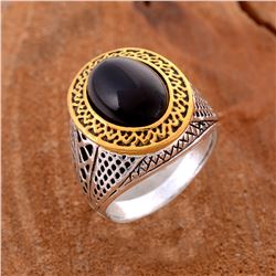 BLACK ONYX GEMSTONE SILVER PLATED RING SIZE 9