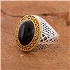 Image 2 : BLACK ONYX GEMSTONE SILVER PLATED RING SIZE 9