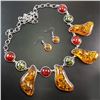 Image 1 : BALTIC AMBER GEMSTONE SILVER PLATED HANDMADE NECKLACE WITH EARRINGS