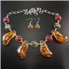 Image 2 : BALTIC AMBER GEMSTONE SILVER PLATED HANDMADE NECKLACE WITH EARRINGS