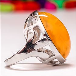 BALTIC AMBER GEMSTONE SILVER PLATED RING SIZE 7