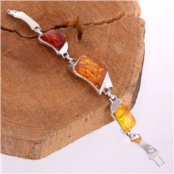 BALTIC AMBER GEMSTONE SILVER PLATED HANDMADE BRACELET