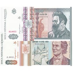 Romania, 500 Lei and 1.000 Lei, 1992/1993, UNC, p101, p102, (Total 2 banknotes)br/serial numbers: H.