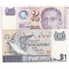Image 1 : Singapore, 1 Dollar and 2 Dollars, 1976/1999, UNC, p9, p38, (Total 2 banknotes)br/serial numbers: G/