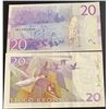 Image 2 : Sweden, 20 Kronor (2), 1997/2015, XF/AUNC, p63, p69, (Total 2 banknotes)br/serial numbers: 870118785