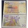 Image 2 : Sweden, 20 Kronor and 50 Kronor, 1998/2011, XF/AUNC, p63, p64, (Total 2 banknotes)br/serial numbers: