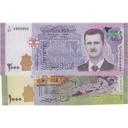 Syrie, 1.000 Pounds and 2.000 Pounds, 2015/2017, UNC, p116, p117, (Total 2 banknotes)br/serial numbe