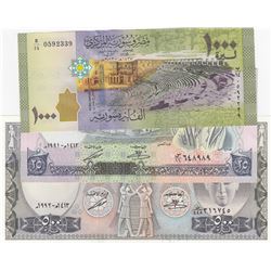 Syria, 25 Pounds, 500 Pounds and 1.000 Pounds, 1991/2013, XF / UNC, (Total 3 banknotes)br/