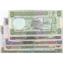 Syria, 5 Pounds, 10 Pounds, 25 Pounds, 50 Pounds and 100 Pounds, 1990/1991, UNC, (Total 5 banknotes)