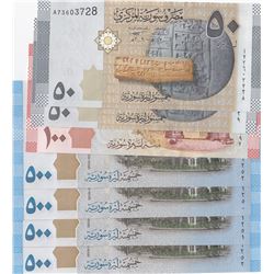 Syria, 50 Pounds (2), 100 Pounds and 500 Pounds (4), 2009/2013, UNC, (Total 7 banknotes)br/