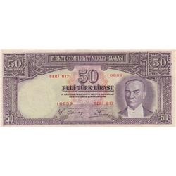 Turkey, 50 Lira, 1938, VF (+), 5/1. Emission, p129br/Atatürk portrait, serial number: B17 10659, nat