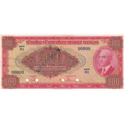 Turkey, 500 Lira, 1947, AUNC (+), 4. Emission, SPECIMENbr/Unprinted, with the example of the 4th Emi