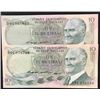 Image 1 : Turkey, 10 Lira, 1966, AUNC, 6/1. Emission, p180, "C01" and "D01" first prefix, (Total 2 banknotes)b