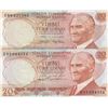 Image 1 : Turkey, 20 Lira, 1974/1979, UNC, 6/1. and 6/2. Emission, p187, "E prefix" DIFFERENT SIGNATURE, (Tota