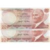 Image 1 : Turkey, 20 Lira, 1979, UNC, 6/3. Emission, p187, PHOSPHORUS  NON-PHOSPHORUS SET, (Total 2 banknotes)