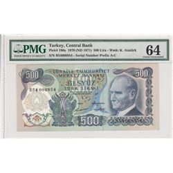 Turkey, 500 Lira, 1971, UNC, 6/1. Emission, p190abr/PMG 64, Atatürk portrait, serial number: B54 006