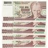 Image 1 : Turkey, 100.000 Lira, 1996, UNC, 7/3. Emission, p205c, (Total 5 banknotes)br/serial numbers:  F42 10
