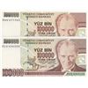 Image 1 : Turkey, 100.000 Lira, 1996, UNC, 7/3. Emission, p205c, DIFFERENT WATERMARK, (Total 2 banknotes)br/se