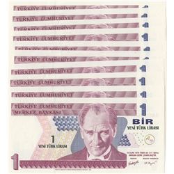Turkey, 1 New Turkish Lira, 2005, UNC, 8/1. Emission, p216, Sequential prefix numbers, (Total 10 ban