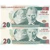 Image 2 : Turkey, 20 New Turkish Lira, 2005, UNC, 8/1. Emission, "G01" Different Watermark set, (Total 2 bankn