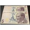 Image 1 : Turkey, 5 Lira, 2017, UNC, 9/3. Emission, p222c, "C001" first prefix and nice numbers, (Total 2 bank