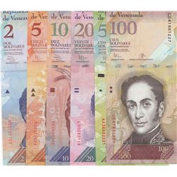 Venezuela, 2 Bolivares, 5 Bolivares, 10 Bolivares, 20 Bolivares, 50 Bolivares, and 100 Bolivares, 20